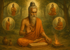 "प्राचीन ऋषि ध्यान, योग और आयुर्वेदिक जीवनशैली का पालन करते हुए – दीर्घायु और रोगमुक्त जीवन की प्रतीक छवि"