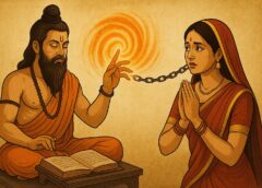 वेदों के ज्ञाता ऋषि द्वारा वशीकरण की शक्ति का प्रयोग करते हुए महिला को मंत्र शक्ति से प्रभावित करते हुए दर्शाया गया दृश्य।